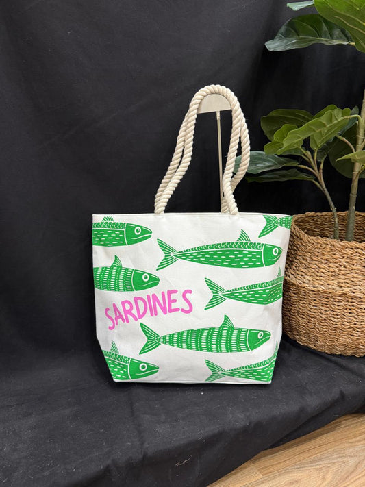 Lisbon Sardines Fisherman Coastal Tote Bag - GREEN