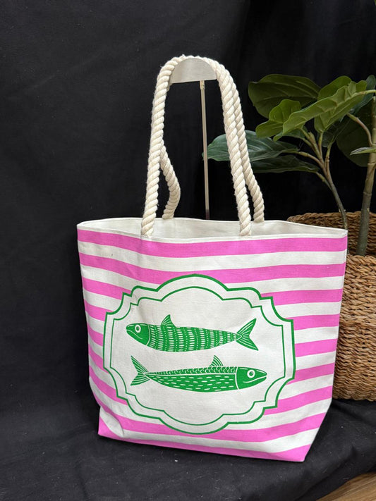 Lisbon Sardines Fisherman Coastal Tote Bag - Hot Pink