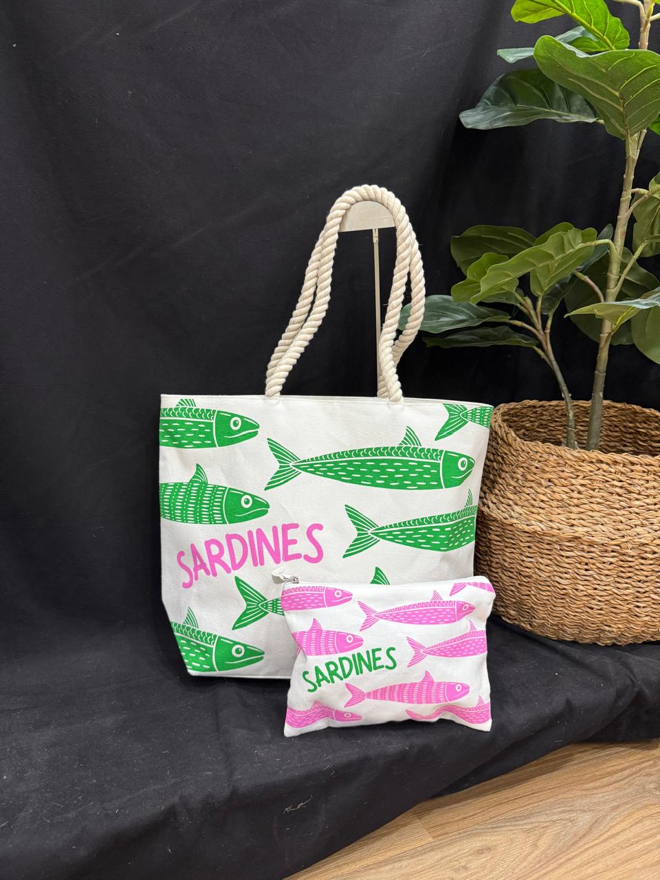Lisbon Sardines Fisherman Coastal Tote Bag - GREEN