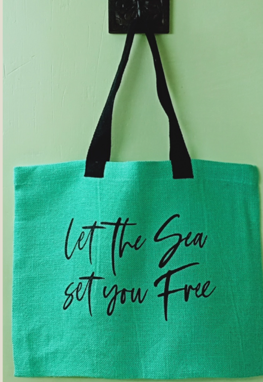 Aamanda Lake Shore Beach Ocean Jute Tote Bag -Custom Print