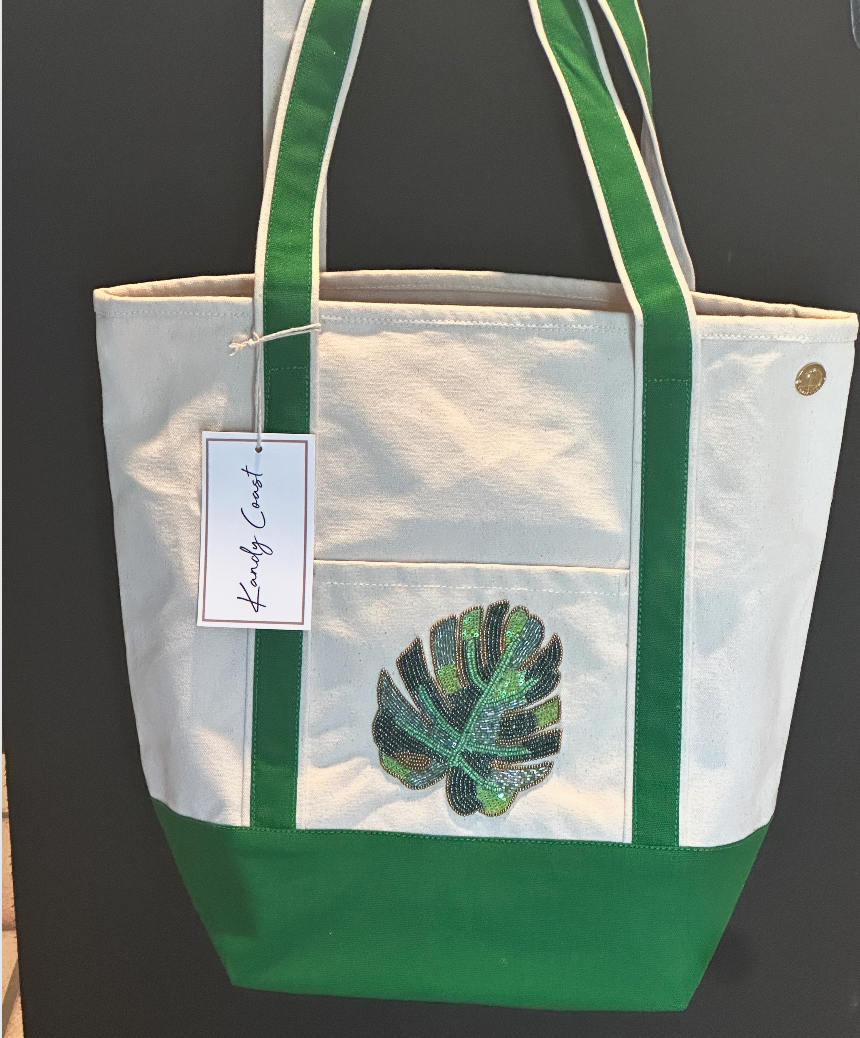 Large Canvas Surf Tote Bag- Customized Hand Beaded