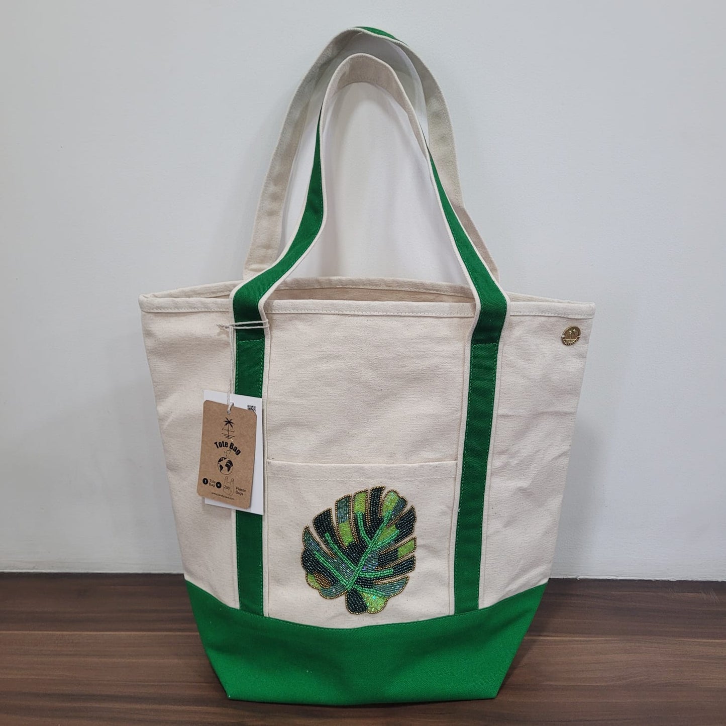 Large Canvas Surf Tote Bag- Customized Hand Beaded