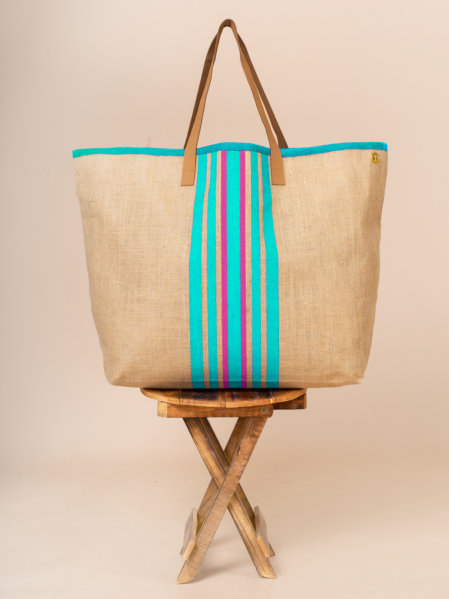Perry Stripes Extra Large Natural Jute Stripes Bag