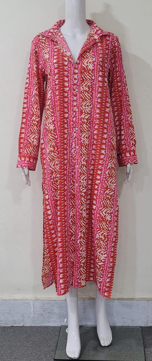 Madeline Maxi Shirtdress- Pink
