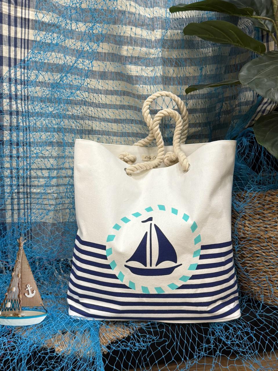 Montauk Sailboat Cotton Canvas Tote Bag - Custom