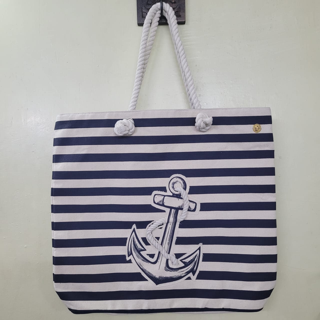 Montauk Breton Stripe Navy Anchor Tote- Customizable