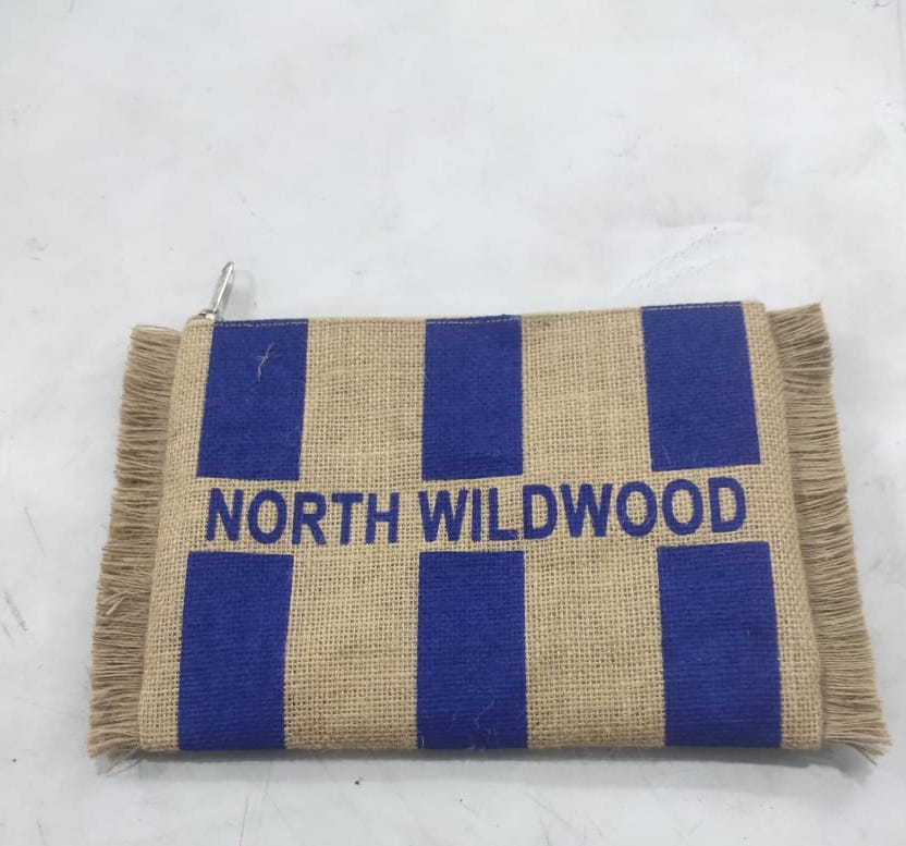 Fulton Stripes Fringe Jute Travel Pouch Custom