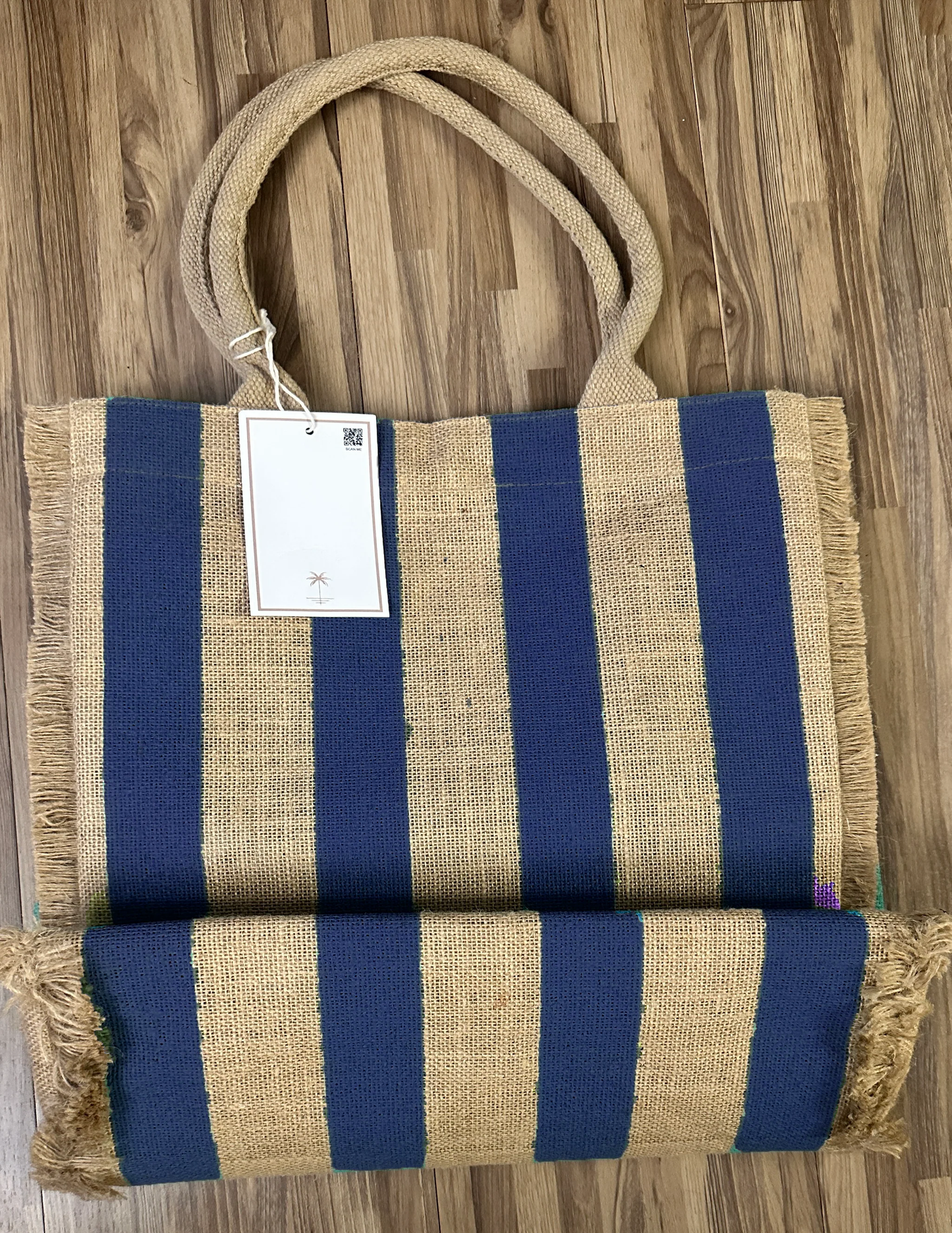 Haven Stripes Fringe Jute Tote Beach Bag