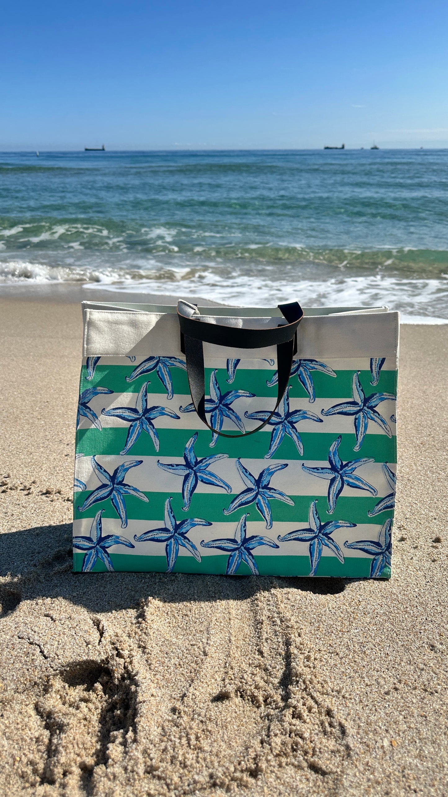 Starfish Stripe Open Beach Tote Bag Carry all